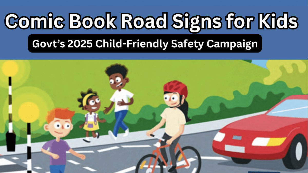 Comic Book Road Signs for Kids – Govt’s 2025 Child-Friendly Safety Campaign